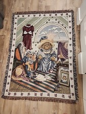 Vintage Priscilla Hillman 1997 Cherished Teddies Tapestry Throw Blanket Enesco