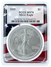 2025 1oz Silver Eagle PCGS MS70 - Flag Picture Frame - Low Pop