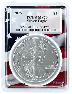 #ad 2025 1oz Silver Eagle PCGS MS70 Flag Picture Frame Low Pop $99.00