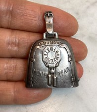 Antique Vintage Sterling Silver Birth Record Baby Rattle Bell