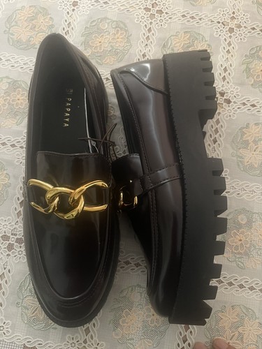 Ladies Brand New Papaya Shoes Size 5 Loafers Chain Detailing Comfort - Picture 5 of 6