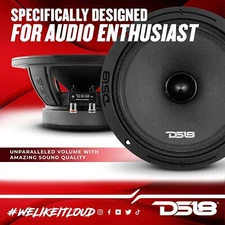 PAIR DS18 8" Mid-Range Speaker 1400 Watt 4-Ohm Bullet Pro Car Audio PRO-ZXI8.4BM