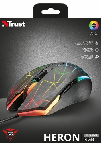 NEW TRUST 21813 HERON GXT170 RGB GAMING MOUSE, ADVANCED OPTICAL SENSOR - Picture 1 of 6