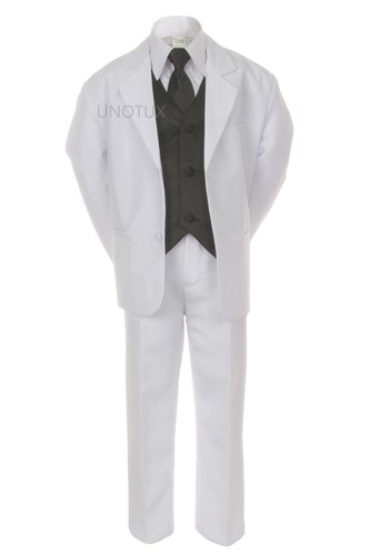 Choose Satin Vest Neck Tie Boy Baby Toddler Teen White 7pc Formal Suit Tuxedo - Picture 5 of 29