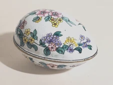 Vintage Cloisonne Enamel Egg Shaped Box Pink Yellow Spring Florals 