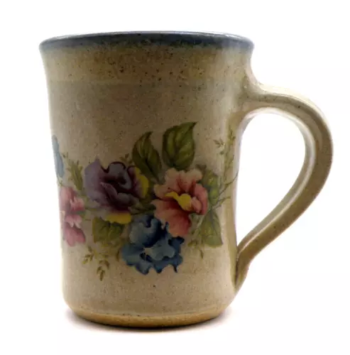 Monroe Salt Works Floral Tea Coffee Mug Salt Glaze Ceramic Handmade Monroe Maine