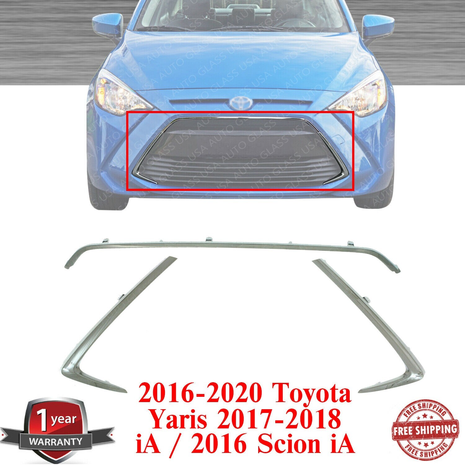 Bumper Grille Chrome Molding For 2016-2020 Toyota Yaris / iA / 2016 ...