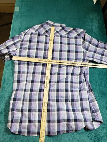 Banana Republic Shirt Sz Large Mens Purple Button Up Check Snap Slim Fit NWT - Picture 8 of 10