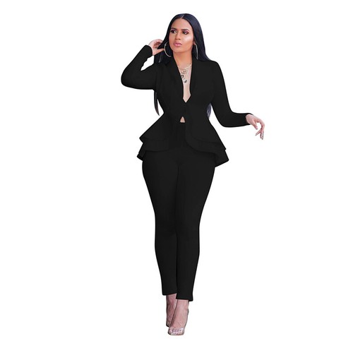 Womens Business Formal OL Long Sleeve Solid 2pcs Blazer & Pants Suits Coat UK - Picture 5 of 14