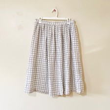Vintage 80s Skirt Windowpane Grid Checker Plaid White Blue Medium