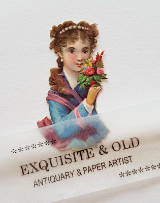 um 1900 Mädchen Blumen Blüte Victorian Glanzbild Prägedruck Luxuspapier Ephemera