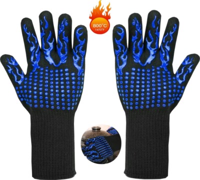 BBQ Gloves Oven Grill Leather Heat Resistant up to 800°C Universal Size Cooking