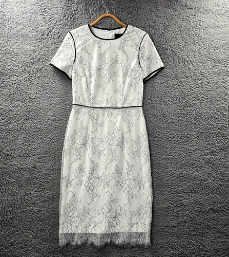 Phase Eight Womens Pencil Dress Size 10 White Black Lace Short Sleeve