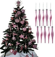 10 Droplet Baubles Christmas Tree Decorations Glitter & Matte Icicle Baubles 