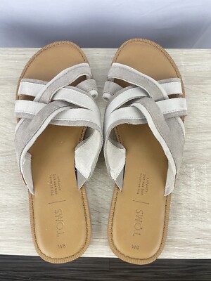 NEW TOMS Women Val Desert Taupe Suede Crisscross Strap Open Toe Slide Sandals 8