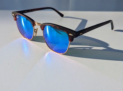 Ray-Ban Sunglasses Blue Mirror Clubmaster Havana Frame RB3016 1145/17 SALE NEW! - Picture 6 of 12