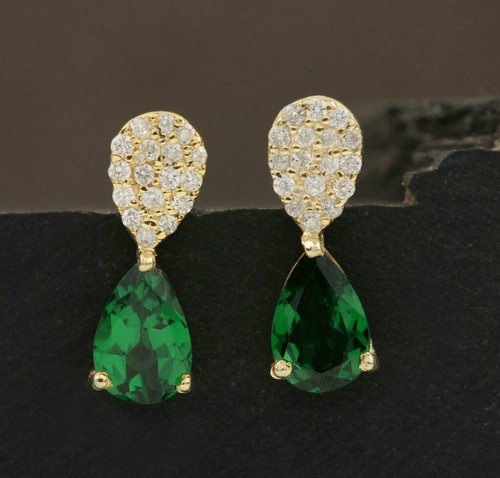 Tsavorite Garnet Drop Earring 14k Gold Natural Diamond Fine Wedding Jewelry Gift - Picture 11 of 12