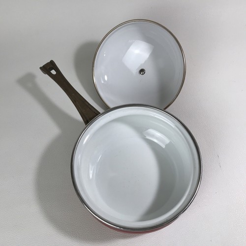 VTG 1970s Asta Red Enamelware Sauce Pan 6” w/ Brass Handle West Germany As-is - Picture 7 of 15