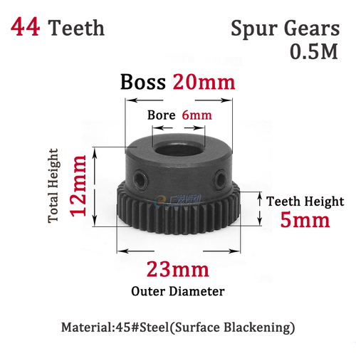 0.5 Mod Spur Gears Steel Pinion Gears 44T Metal Spur Transmission Gear 45 Steel - Picture 2 of 7