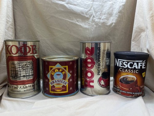 Set of 3 Sealed NEW soviet vintage tin jar coffee USSR 1990s + Nescafe 2003 RARE