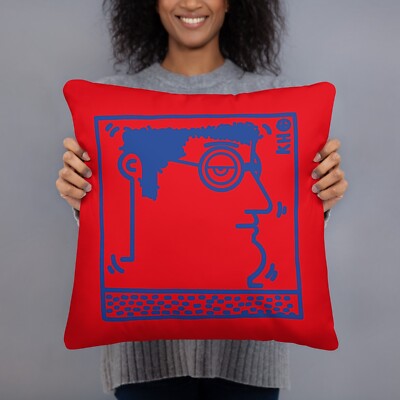 IABO - ''Untitled'' (K. Haring-portrait) Cuscino Pillow arredamento divani pop art