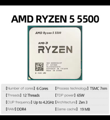 AMD Ryzen 5 5600X Desktop Processor (4.6GHz, 6 Cores, Socket AM4) Box -...