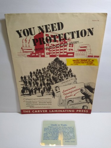 Carver Plastic Laminating Press Machine FLYER Brochure Laminated Sample 1951 - Picture 3 of 7