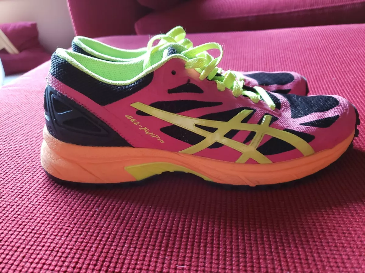 Women s Asics gel Fuji Pro shoes size 7.5 black orange green pink T586N