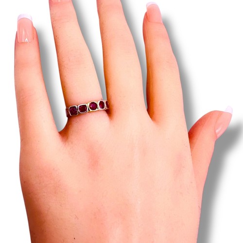 925 Sterling SIlver Genuine Natural Pink Ruby Gold Accent Band Ring Size 5.5 - Picture 6 of 12