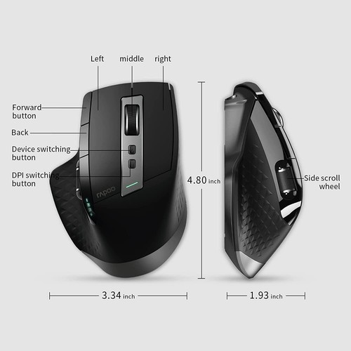 Rapoo Wireless USB + Bluetooth Mouse Multi Device Ergonomic For Laptop PC Tablet - Picture 7 of 21