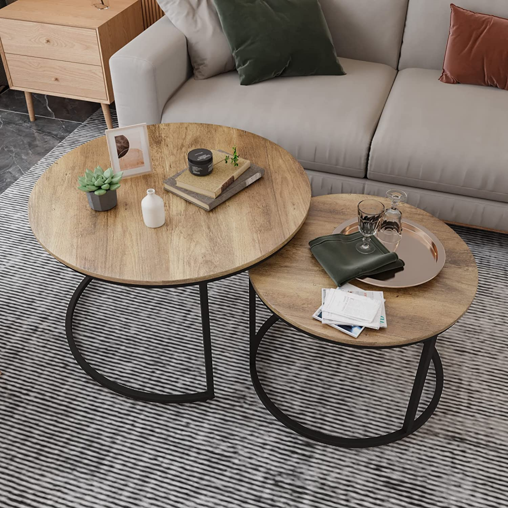 Smuxee Modern Nesting Coffee Table with Adjustable Non-Slip Feet, Wooden Wood Smuxee Modern Nesting Coffee Table with Adjustable Non-Slip Feet, Wooden Wood