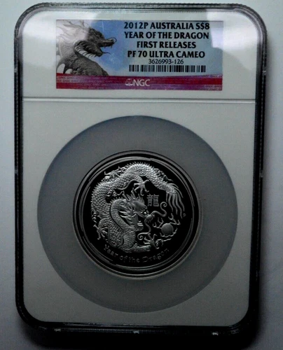 2012P 5 OZ 999 SILVER AUSTRALIA Lunar $8 YEAR OF THE DRAGON NGC PF70 ULTRA CAMEO