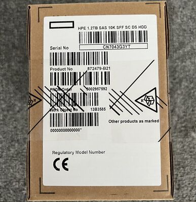 HPE 872737-001 EG001200JXLWA P51133-002 782483-006 1.2TB 12Gbs 512e 10K 2.5 Sas Sff Hdd