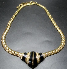 CHRISTIAN DIOR Black Enamel Sparkling Ice Crystal Vintage Necklace