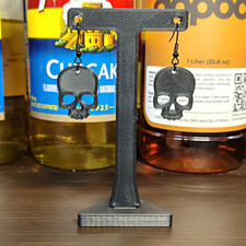 Gothic Skull Dangle/Drop Hook Earrings, Black Plastic, Lightweight 3D Printed