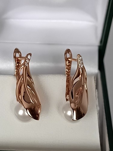 Vintage 1990-s 14 Ct Rolled Gold Pearls / Zircons Earrings - Hallmarked 585 RG