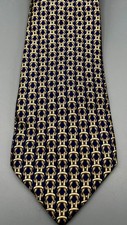 Herm s Paris Silk Tie Blue Gold Chain Link Maillons Pattern Luxury France
