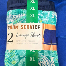 Room Service Womens Sleep Shorts 2-Pack Lounge Floral Pockets Blue Green XL