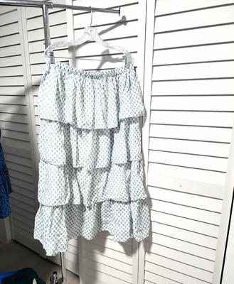 And Now This Women s Blue White Floral Tiered Ruffle Knee Skirt Pull On XL