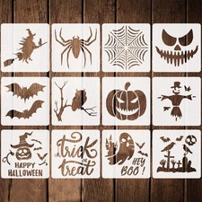 12 Pieces Halloween Stencils Reusable Plastic Halloween Theme Drawing Stencil...