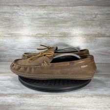 L.L. Bean Men's Handsewn Flannel Lined Brown Suede Slippers Size 12