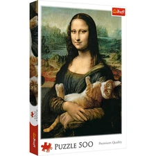 500 Piece Jigsaw Puzzles, Mona Lisa and a Purring Kitty, Da Vinci Puzzles, Art