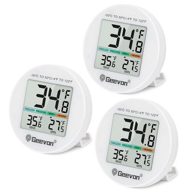Geevon Small Digital Refrigerator Thermometer 3 Pack, IP65 Waterproof Commerc...
