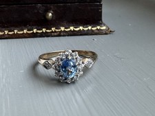 Vintage 1969 Sapphire Diamond Halo Ring 9ct Gold London Hallmark Size K
