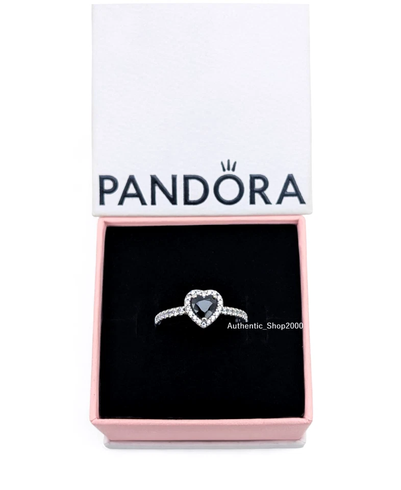 Новый 100% подлинный PANDORA 925 блеск Pave приподнятый черный сердце кольцо 198421C04 - Изображение 2 из 4