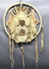LargeNative American Made Mandala Dream Catcher, Leather, Feathers Fur 20x20