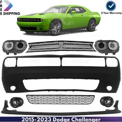 Front Bumper Cover Fascia Paintable & Grille Kit For 2015-2023 Dodge Challenger
