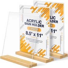 8.5 x 11 Acrylic Sign Holder with Wood Base - Tabletop Display Menu Stand - C...