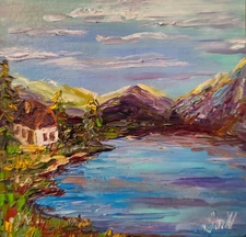Original Art Irish Cottage Painting Lake Landscape Oil Painting Impasto Artwork