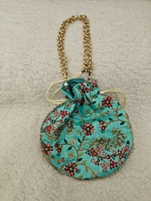 New Handmade Potli Bag Pouch Beads Embroidered Small Boho Multicolor 15.5 Long